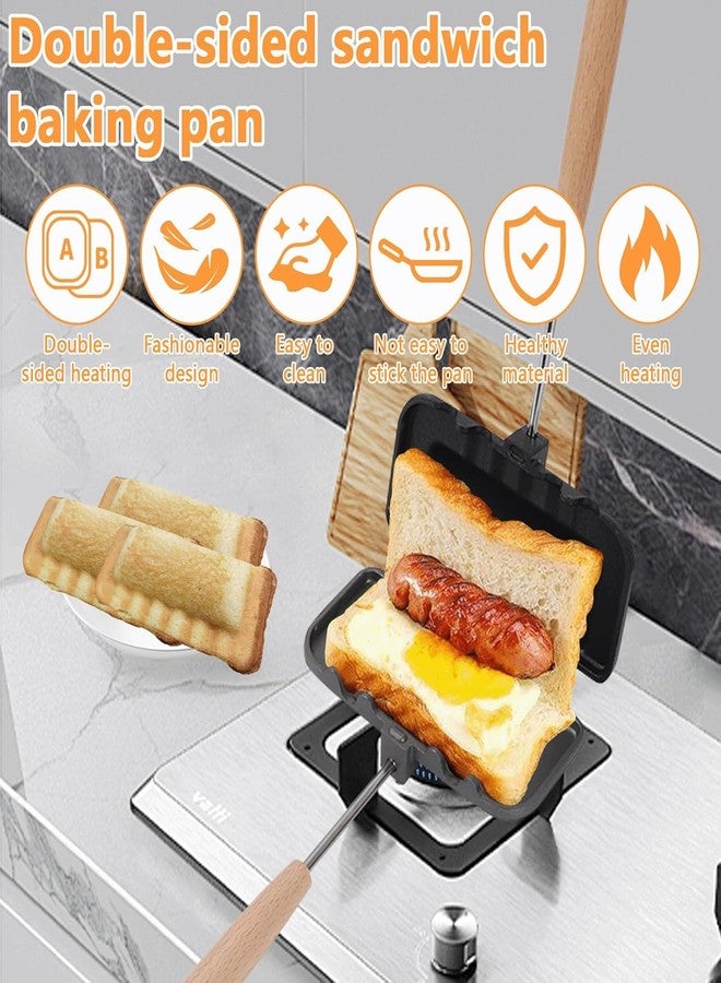 Moncer Double Sided Sandwich Panini Maker with Handle, Aluminum Alloy Sandwich Flip Pan Crimp Sealing Baking Pan for Fluffy Pancakes, Omelets, Frittatas - Image 2